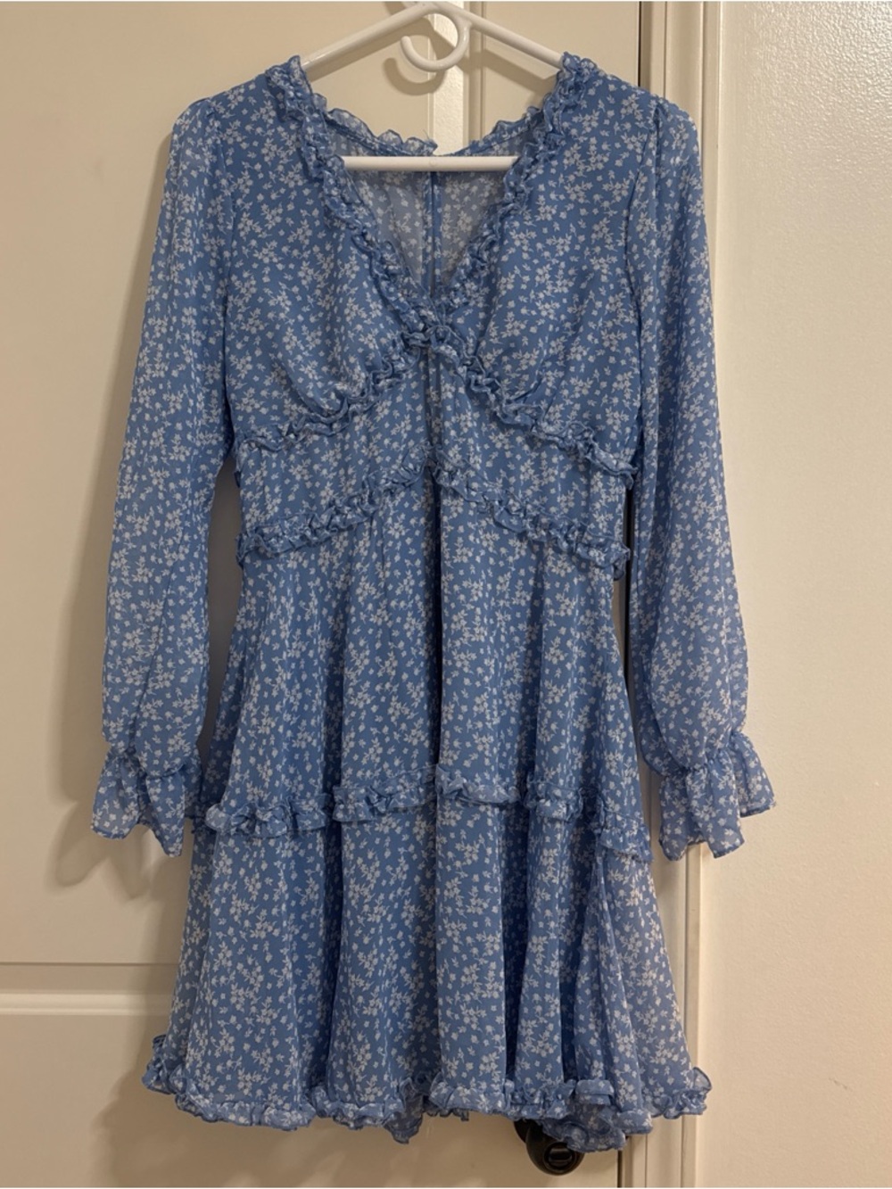 B Darlin Sky Blue Floral Ruffle Mini Dress